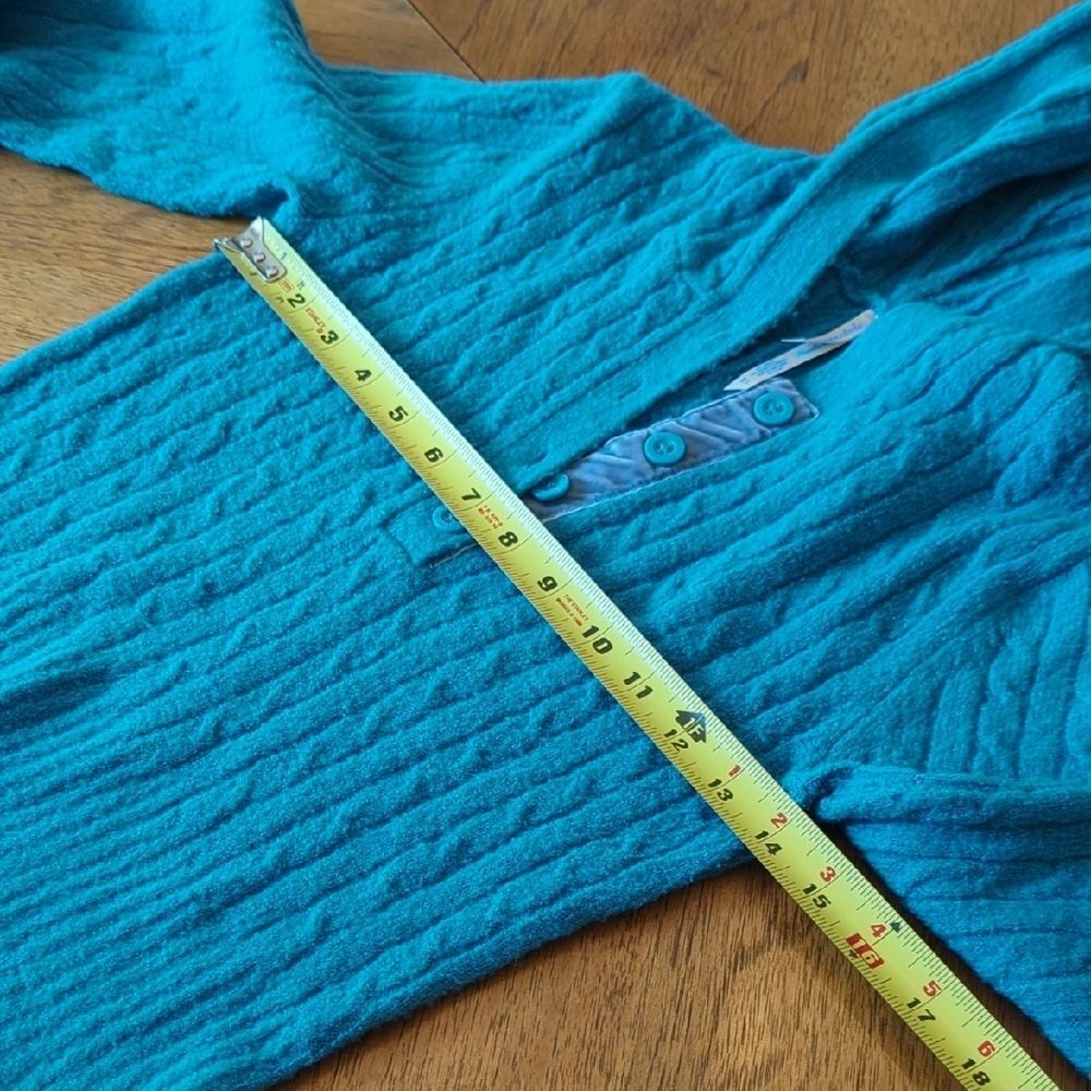 Y2K Vibrant Turquoise V-Neck Hooded Sweater - Picture 6 of 9